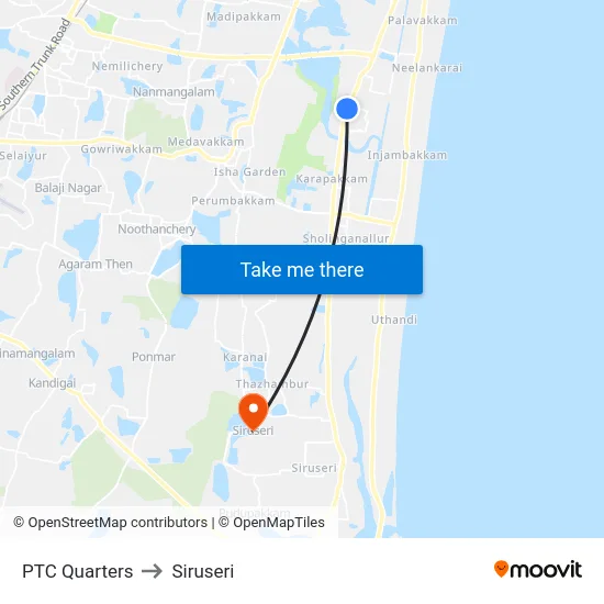 PTC Quarters to Siruseri map