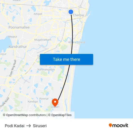 Podi Kadai to Siruseri map