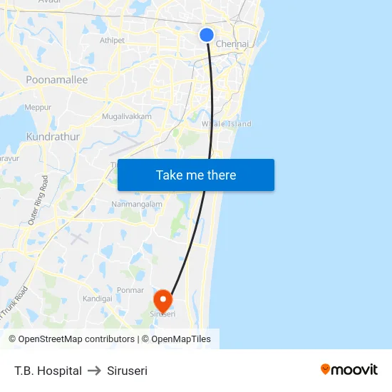 T.B. Hospital to Siruseri map