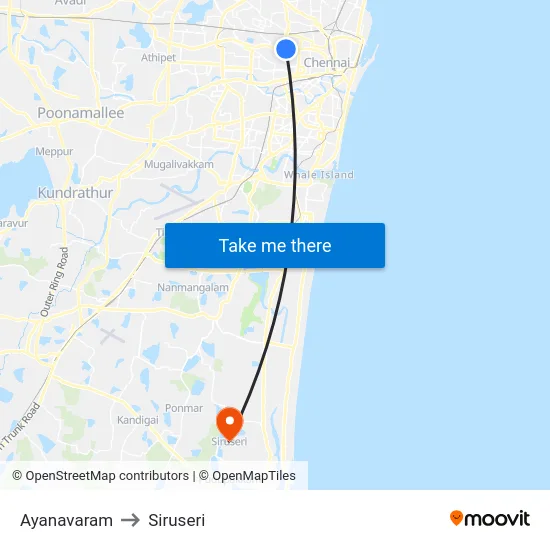 Ayanavaram to Siruseri map