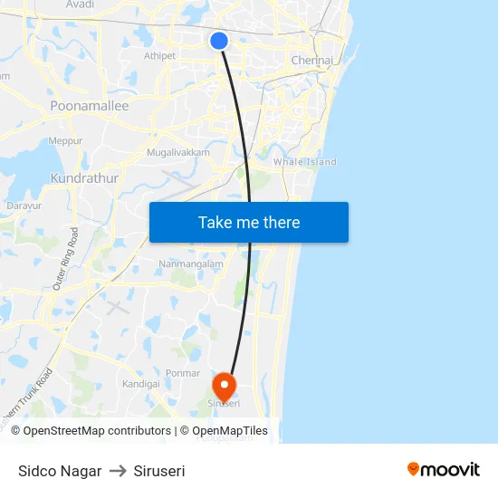 Sidco Nagar to Siruseri map