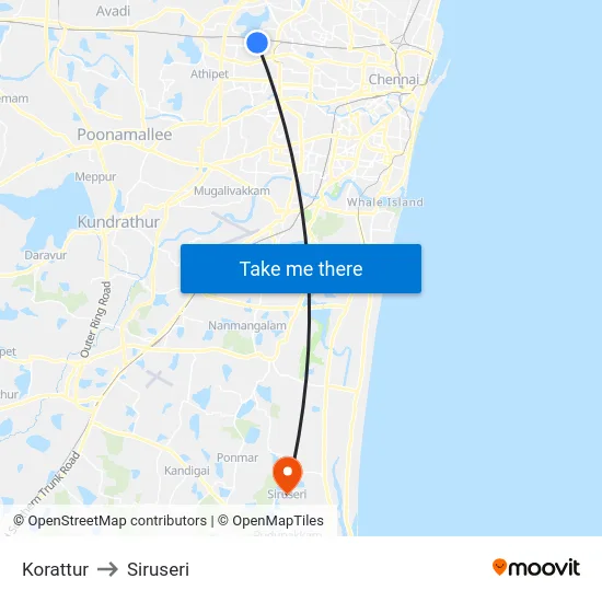 Korattur to Siruseri map