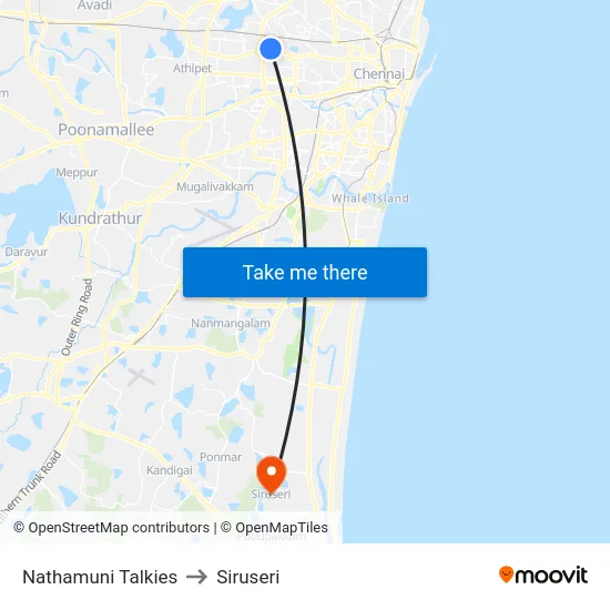 Nathamuni Talkies to Siruseri map