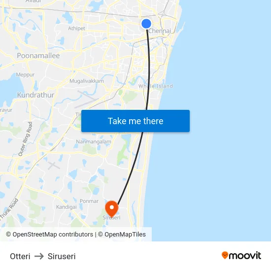 Otteri to Siruseri map