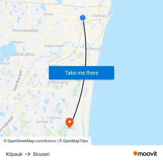 Kilpauk to Siruseri map