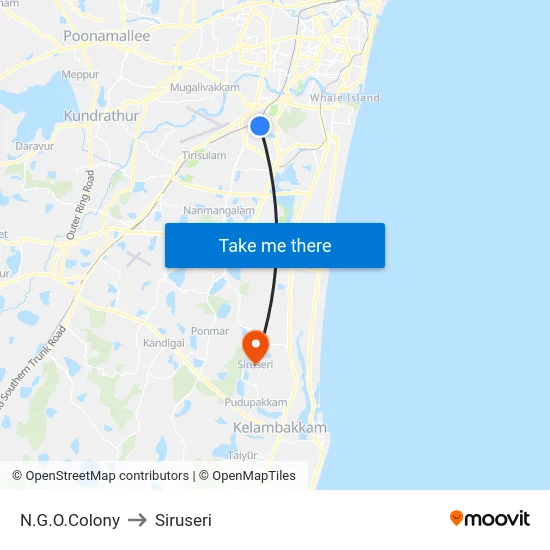 N.G.O.Colony to Siruseri map