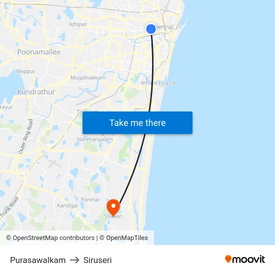 Purasawalkam to Siruseri map