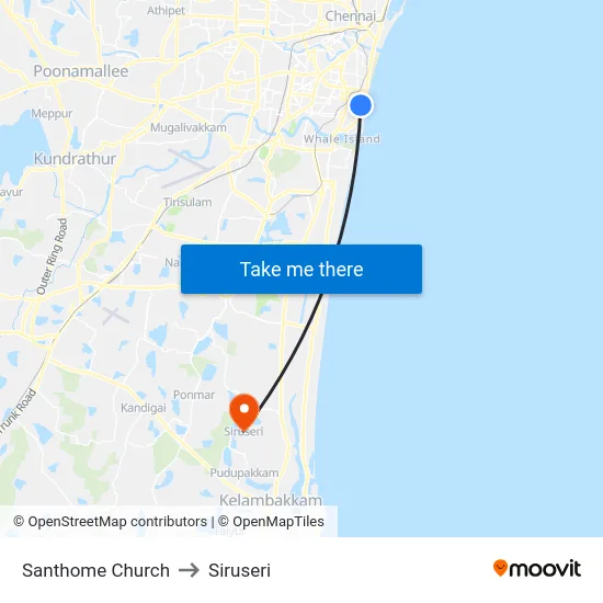 Santhome Church to Siruseri map