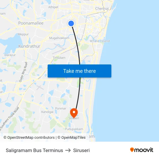 Saligramam Bus Terminus to Siruseri map
