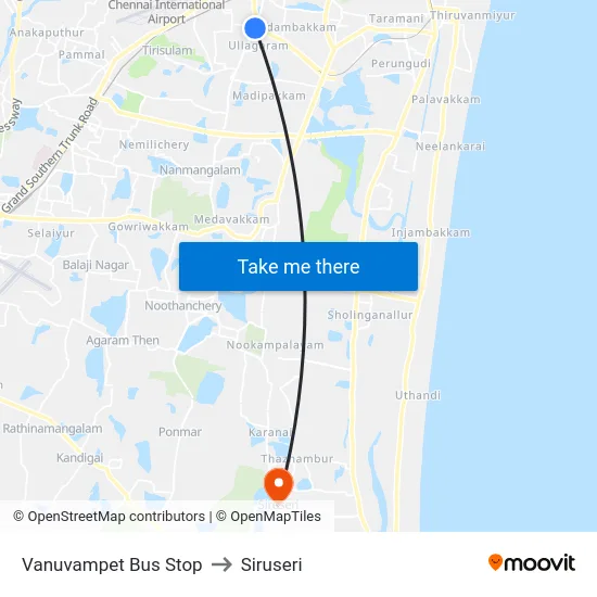 Vanuvampet Bus Stop to Siruseri map