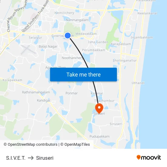S.I.V.E.T. to Siruseri map