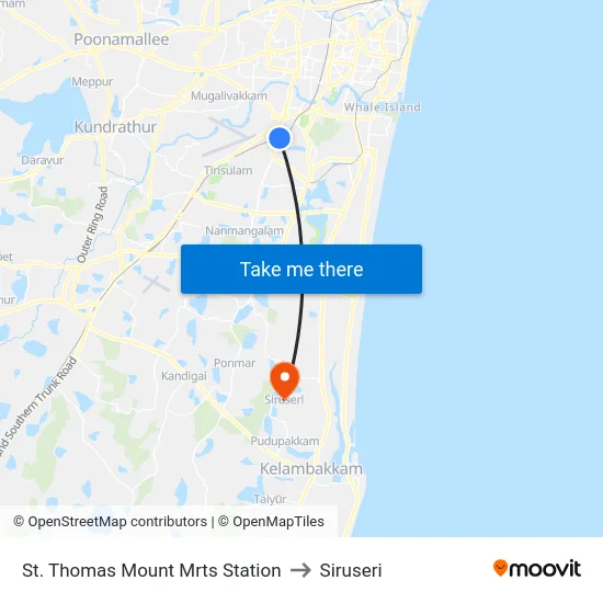 St. Thomas Mount Mrts Station to Siruseri map