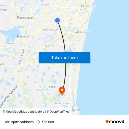 Virugambakkam to Siruseri map