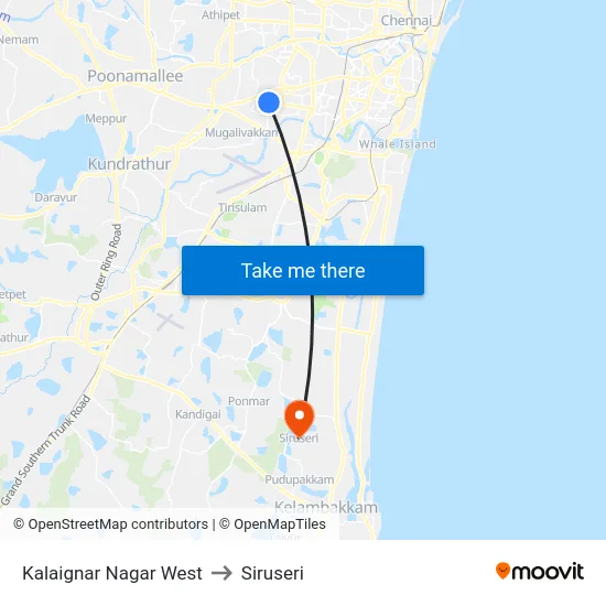 Kalaignar Nagar West to Siruseri map