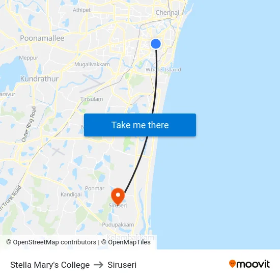 Stella Mary's College to Siruseri map