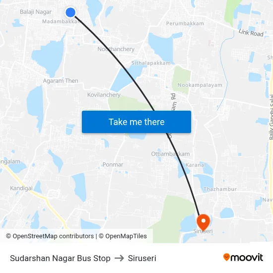 Sudarshan Nagar Bus Stop to Siruseri map
