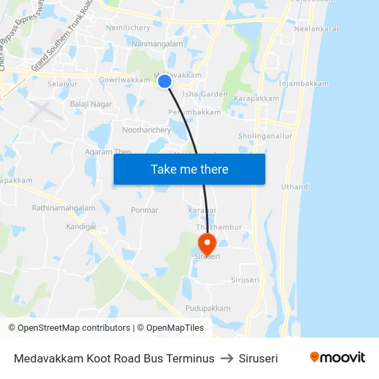 Medavakkam Koot Road Bus Terminus to Siruseri map