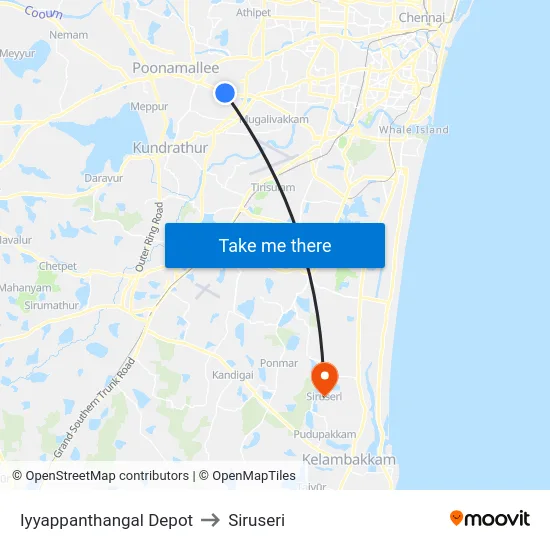 Iyyappanthangal Depot to Siruseri map
