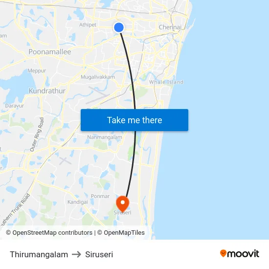 Thirumangalam to Siruseri map