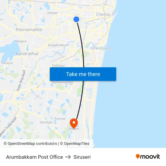 Arumbakkam Post Office to Siruseri map