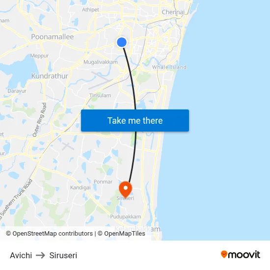 Avichi to Siruseri map