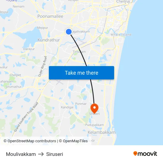 Moulivakkam to Siruseri map