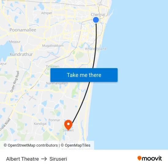 Albert Theatre to Siruseri map