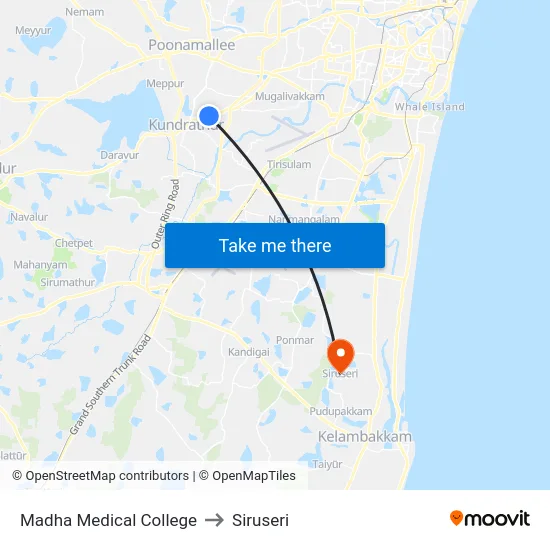 Madha Medical College to Siruseri map