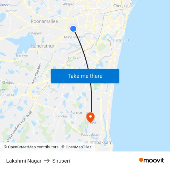 Lakshmi Nagar to Siruseri map