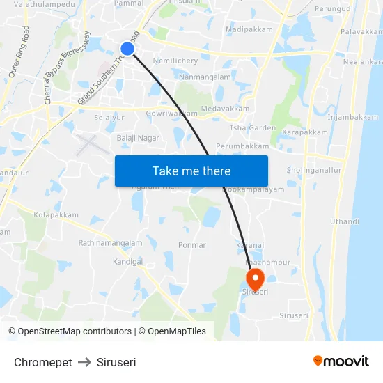 Chromepet to Siruseri map