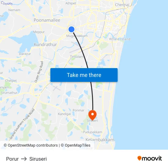 Porur to Siruseri map
