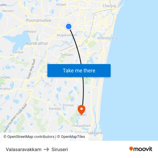 Valasaravakkam to Siruseri map