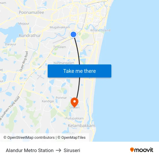 Alandur Metro Station to Siruseri map