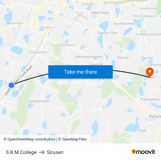 S.R.M College to Siruseri map