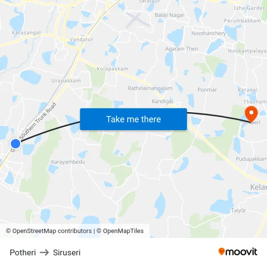 Potheri to Siruseri map