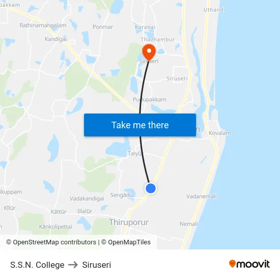 S.S.N. College to Siruseri map