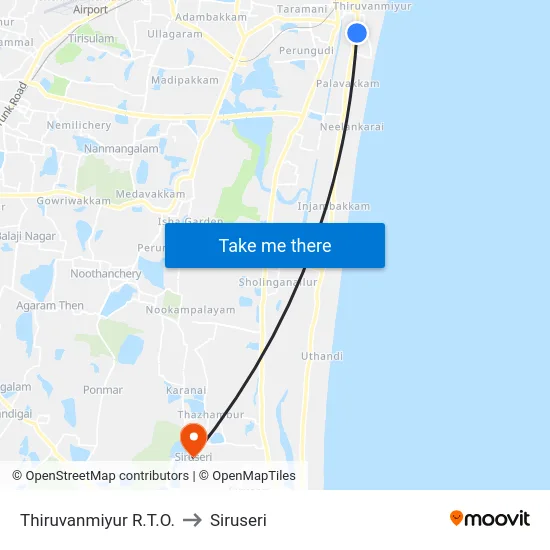 Thiruvanmiyur R.T.O. to Siruseri map
