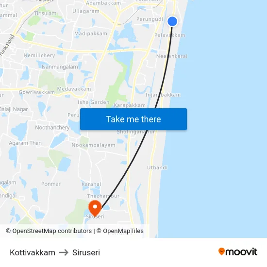 Kottivakkam to Siruseri map