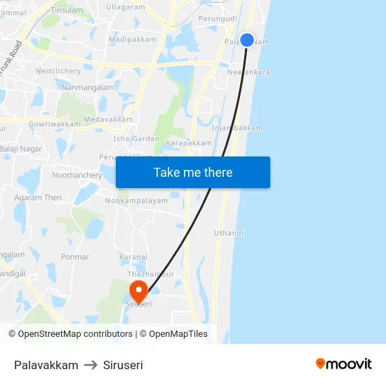 Palavakkam to Siruseri map