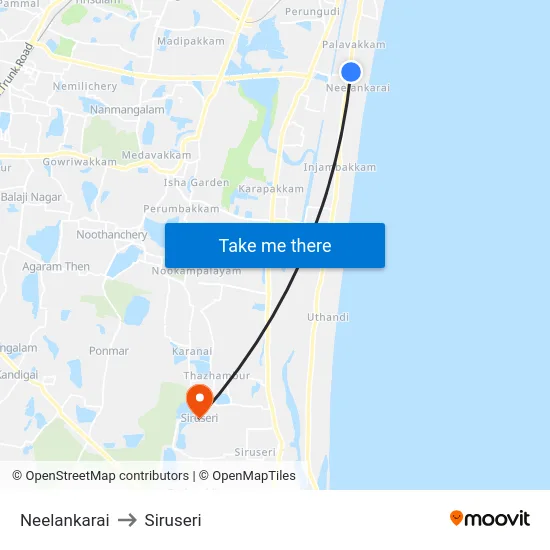Neelankarai to Siruseri map