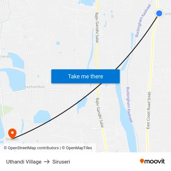 Uthandi Village to Siruseri map