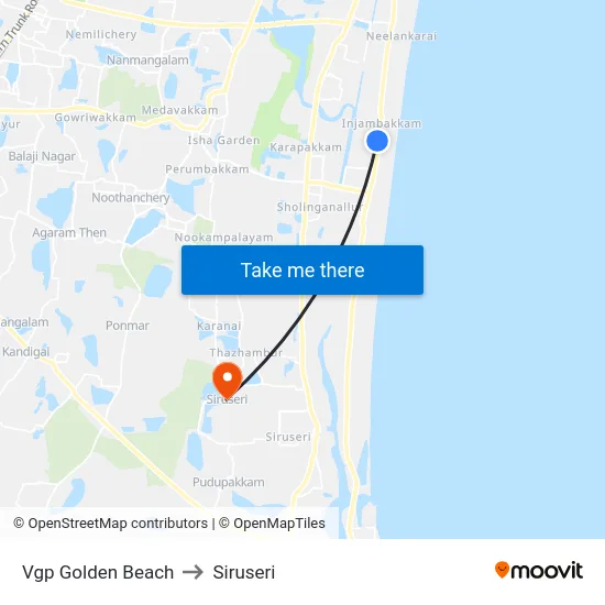Vgp Golden Beach to Siruseri map