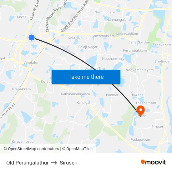 Old Perungalathur to Siruseri map