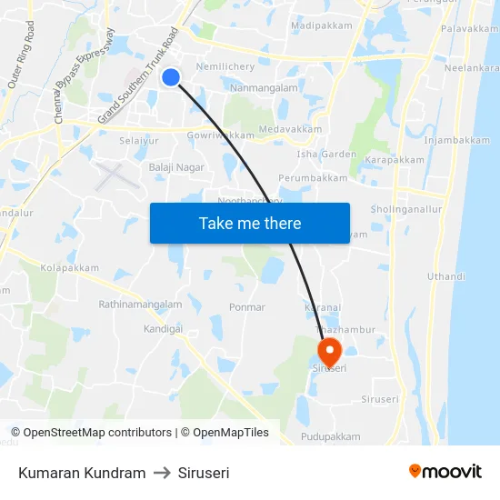 Kumaran Kundram to Siruseri map