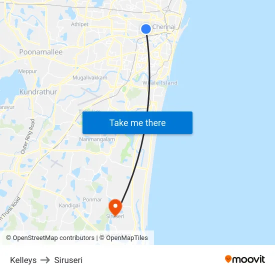 Kelleys to Siruseri map