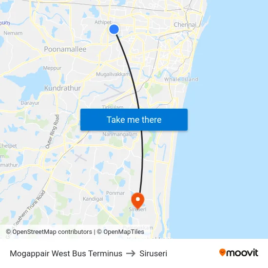 Mogappair West Bus Terminus to Siruseri map