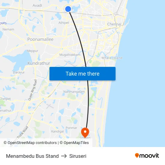 Menambedu Bus Stand to Siruseri map