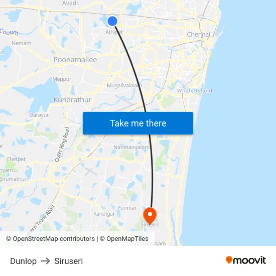 Dunlop to Siruseri map