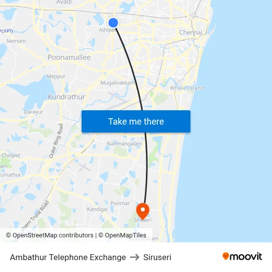 Ambathur Telephone Exchange to Siruseri map