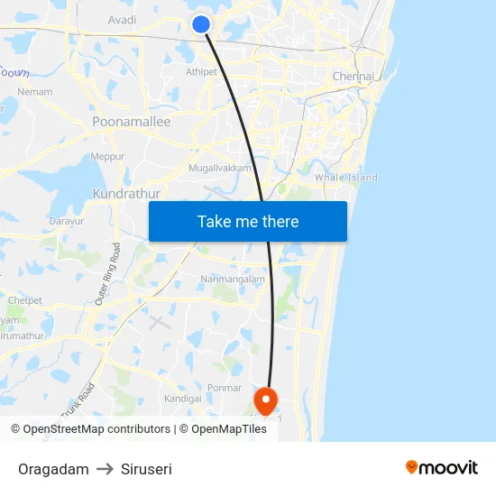 Oragadam to Siruseri map